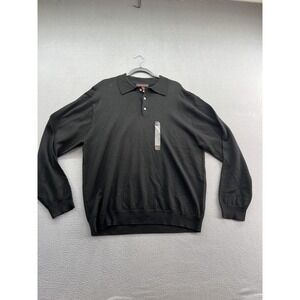 Linea Uomo Sweater Mens 2XL Black Long Sleeve Polo Wool Blend Knit Pullover